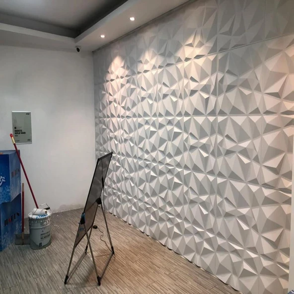 50cm x 50cm 1 Adet Beyaz 3D Abs Malzeme PVC Dayanıklı Duvar Paneli Silinebilir Geometrik Model Panel - Resim 3