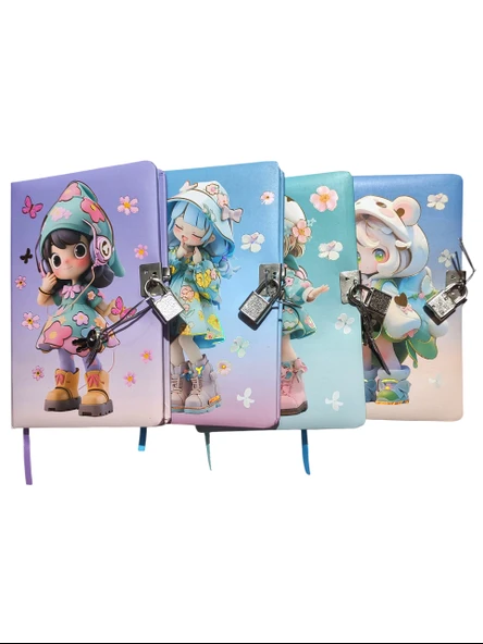 Sevimli Kız Hatıra Defteri (Günlük) Kilitli Defter 80 yaprak - Mavi Saçlı Kız - Resim 5