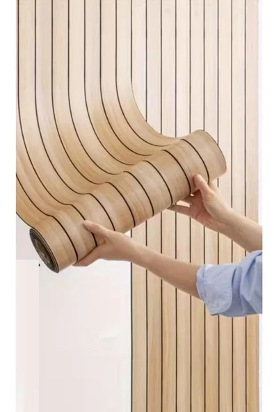 60cm x 280cm 1 Adet Kendinden Yapışkanlı krem Lambiri Desenli Duvar Paneli Kağıdı YG002 - Resim 4