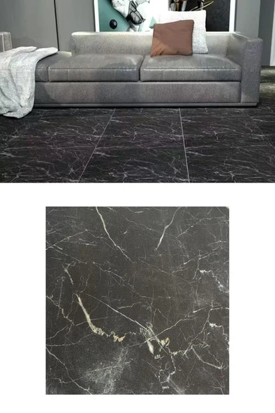 60cmx60cm Siyah Mermer Desenli Pvc-Lvt Yapışkanlı Yer Kaplama Paneli Kauçuklu Floor Banyo WC S74P - Resim 5