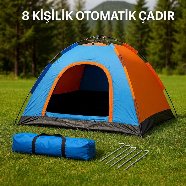 8 Kişilik Tam Otomatik Kamp Çadırı | Su Geçirmez, Dayanıklı, Metalize Kaplı, 250×250×170 cm - 2