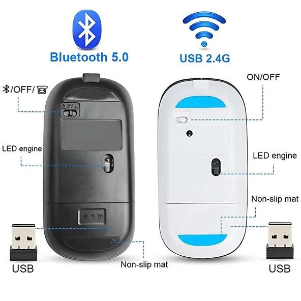 DailyTech Şarj Edilebilir Kablosuz Led Işıklı Sessiz Optic Mouse - GÜMÜŞ GRİ - 5