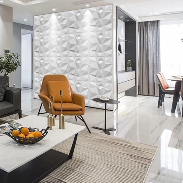 50cm x 50cm 1 Adet Beyaz 3D Abs Malzeme PVC Dayanıklı Duvar Paneli Silinebilir Geometrik Model Panel - Resim 5