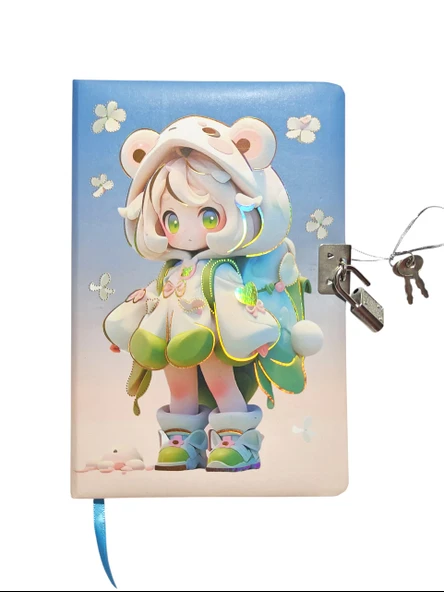 Sevimli Kız Hatıra Defteri (Günlük) Kilitli Defter 80 yaprak - Yeşilli Kız