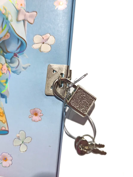 Sevimli Kız Hatıra Defteri (Günlük) Kilitli Defter 80 yaprak - Mavi Saçlı Kız - Resim 2