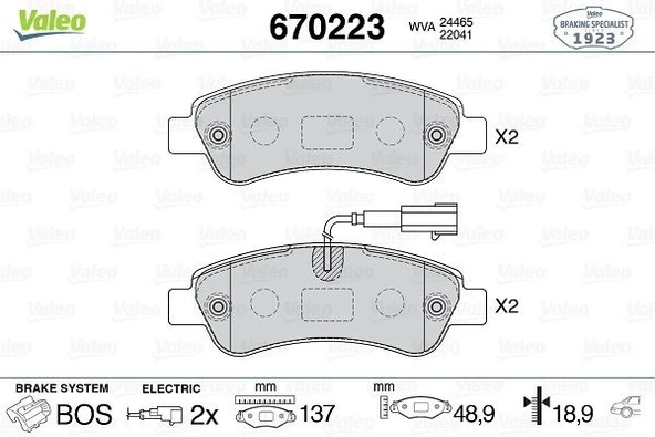 Psa Arka Fren Balatası Boxer III Jumper III Ducato III 12> - Valeo 670223 - Resim 1