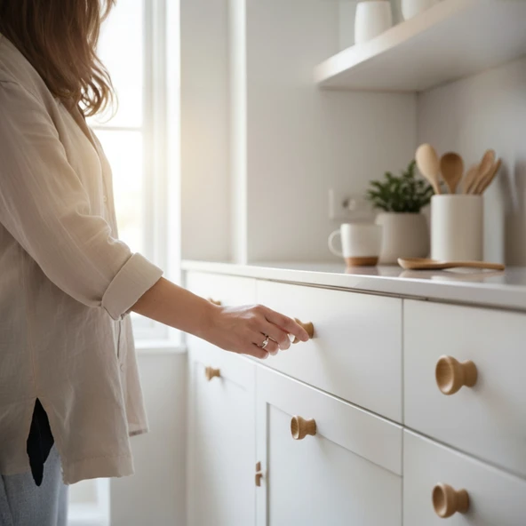 Alegro Düğme 10 Adet Set Açık Ceviz Plastik Tek Vidalı Mutfak Dolabı Çekmece Dolap Kulpu Kulbu Model - Resim 5