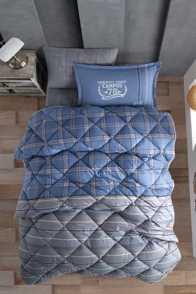 Clasy Ranforce %100 Pamuk Tek Kişilik Uyku Seti (Lastikli Çarşaflı) Campus V2 Mavi ürün görseli