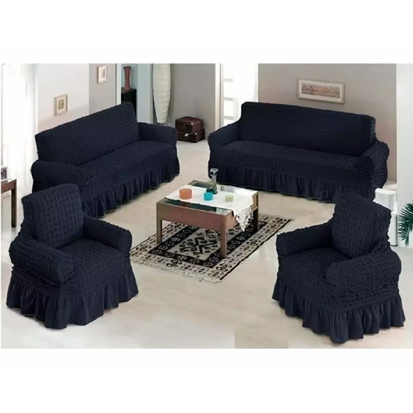 Altın Kelebek Bürümcük Koltuk Örtüsü Maxi Takım (3+3+1+1)-Siyah - 2