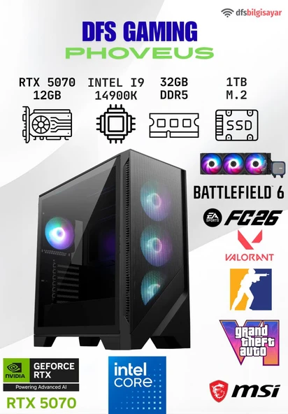 DFS GAMING PHOVEUS INTEL I9 14900K-B760M WIFI-RTX 5070 12GB-32GB DDR5 RAM-1TB M.2 SSD-OYUNCU BİLGİSAYARI
