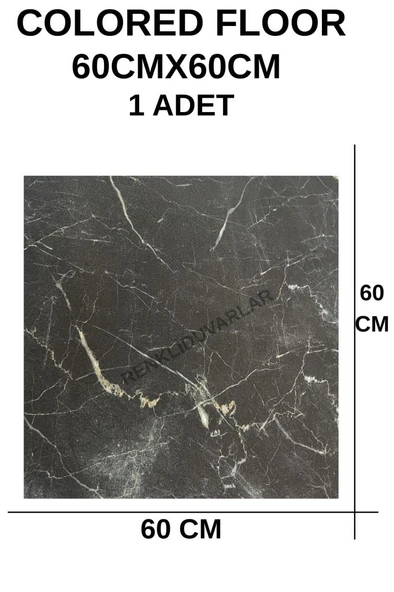 60cmx60cm Siyah Mermer Desenli Pvc-Lvt Yapışkanlı Yer Kaplama Paneli Kauçuklu Floor Banyo WC S74P - Resim 2