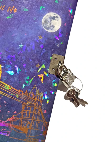 Yıldızlı Gece Hatıra Defteri (Günlük) Kilitli Defter 80 yaprak - Köprü - Resim 2