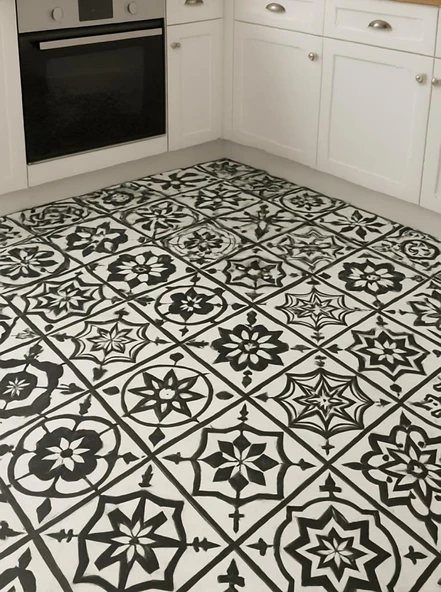 30cmx30cm 10 Adet Yapışkanlı Osmanlı çini Floor Pvc Panel  Zemin Kaplama Paneli Arkası Kauçuklu 2124 - 2