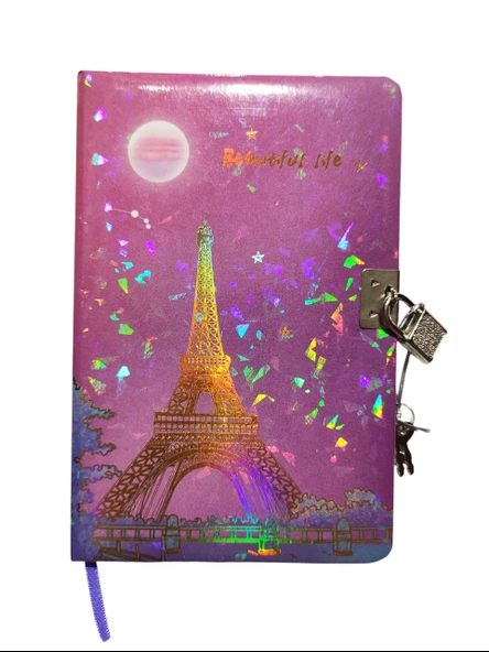 Yıldızlı Gece Hatıra Defteri (Günlük) Kilitli Defter 80 yaprak - Paris Eyfel ürün görseli