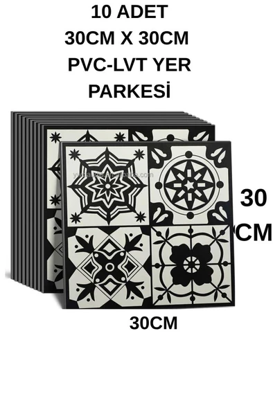 30cmx30cm 10 Adet Yapışkanlı Osmanlı çini Floor Pvc Panel  Zemin Kaplama Paneli Arkası Kauçuklu 2124 - 4