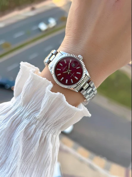 Coliseum Çelik Kordon Takvimli Kadran Özel Tasarım Vintage Seri Kadın Kol Saati+Bileklik PS.8341.M6 - Resim 2