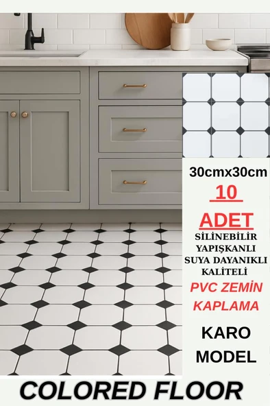 30cm x 30cm 10 Adet Yapışkanlı Karo Floor Pvc Panel Yer Zemin Kaplama Paneli Arkası Kauçuklu 3319