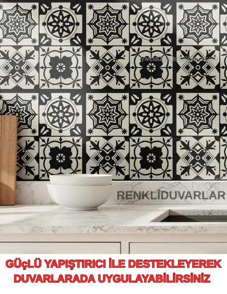 30cmx30cm 10 Adet Yapışkanlı Osmanlı çini Floor Pvc Panel  Zemin Kaplama Paneli Arkası Kauçuklu 2124 - 3