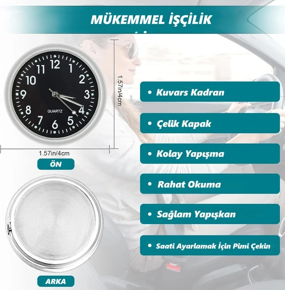 DailyTech Aydınlık Araç Araba Tekne Bisiklet İçin Mini Kuvars Saat - DailyTech - BEYAZ - 5