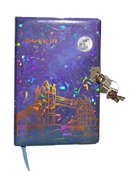 Yıldızlı Gece Hatıra Defteri (Günlük) Kilitli Defter 80 yaprak - Köprü ürün görseli