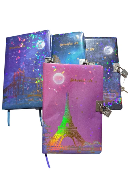 Yıldızlı Gece Hatıra Defteri (Günlük) Kilitli Defter 80 yaprak - Köprü - Resim 4