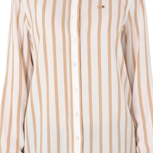 Kadın Beyaz Çizgili Uzun Kollu Gömlek - 7