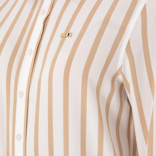 Kadın Beyaz Çizgili Uzun Kollu Gömlek - 6