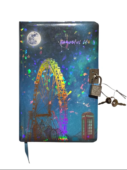 Yıldızlı Gece Hatıra Defteri (Günlük) Kilitli Defter 80 yaprak - Lunapark ürün görseli