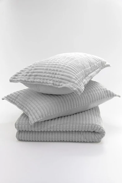 Merinos Modern Line 3 Parça Battaniye Seti - Gri - 2