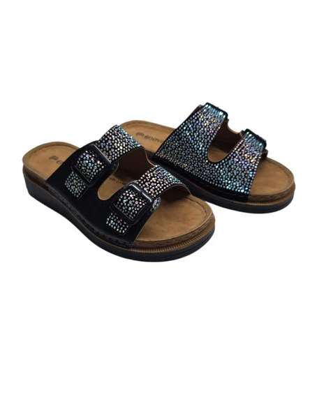 Enova Anatomik Taşlı Çift Bant Cırtlı Kadın Terlik - Resim 5