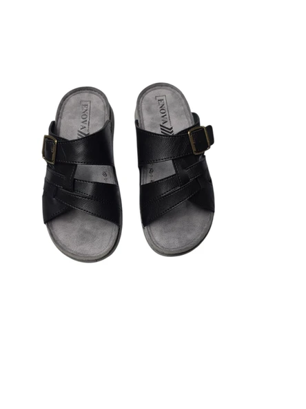 Enova Erkek Ortopedik Tokalı Dikişli Şık Ev Dışarı Suni Deri Erkek Terlik - Resim 5