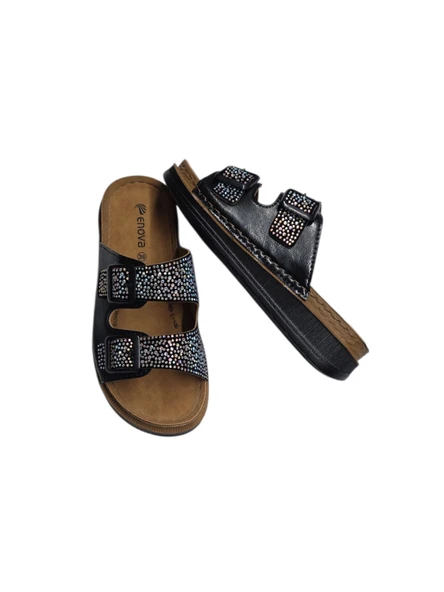 Enova Anatomik Taşlı Çift Bant Cırtlı Kadın Terlik - Resim 6