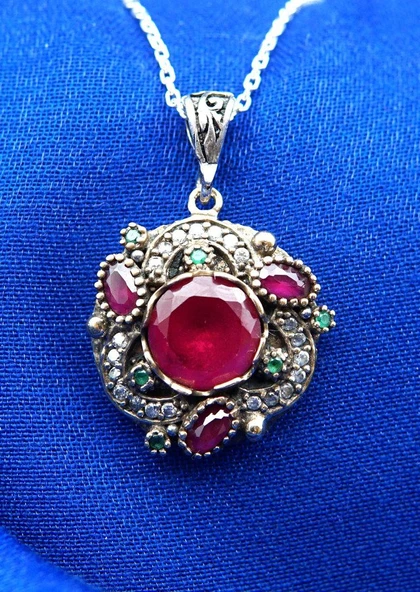 925 Ayar Kadın Oltu Taşı Kadın Kolye sk00091 - Resim 2