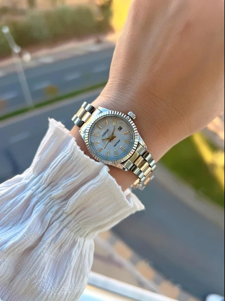 Coliseum Çelik Kordon Takvimli Kadran Özel Tasarım Vintage Seri Kadın Kol Saati+Bileklik PS.8341.M8 - Resim 2