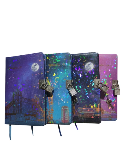 Yıldızlı Gece Hatıra Defteri (Günlük) Kilitli Defter 80 yaprak - Saat Kulesi - Resim 5