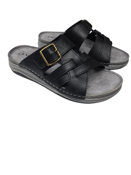 Enova Erkek Ortopedik Tokalı Dikişli Şık Ev Dışarı Suni Deri Erkek Terlik - Resim 2