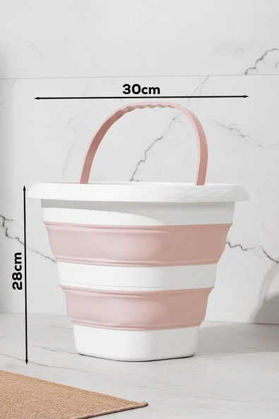 Porsima 1175-1 Damla Katlanabilir Silikon Su Kovası 28x30cm Banyo Balkon Temizlik Kovası 10 Lt. - Pudra - Resim 3