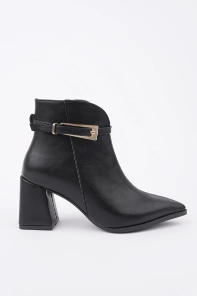 Muggo GLORİA Sivri Burun Kemer Detaylı Kalın Topuklu Fermuarlı Kadın Bot - 7