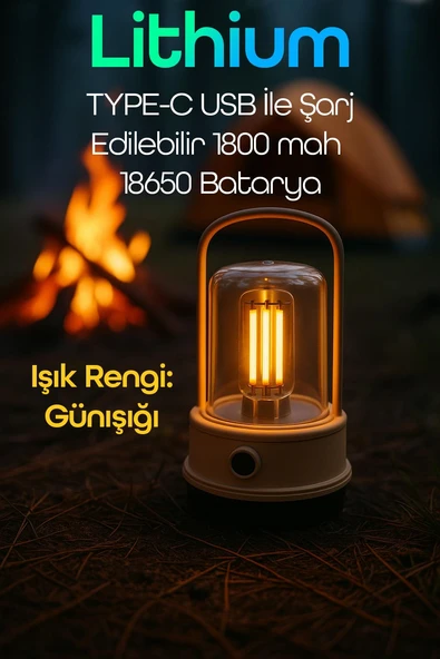 Şarjlı Kamp Lambası Filament Işıklı Orta-Yüksek Işık SOS Askılı Işıldak El Feneri Gece Lambası 382 - Resim 5