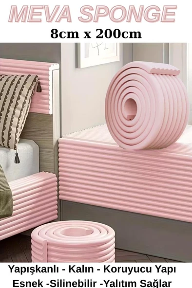 8cmx200cm 1 Adet Yapışkanlı Meva Pembe Lambiri model Çıta Süpürgelik Tablo Tavan Koruyucu Kenar Çıta - 1