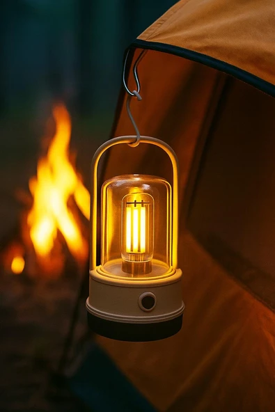 Şarjlı Kamp Lambası Filament Işıklı Orta-Yüksek Işık SOS Askılı Işıldak El Feneri Gece Lambası 382 - Resim 7