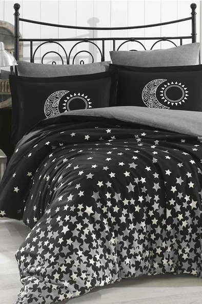 Stars Tek Kişilik Poplin Nevresim Takımı Siyah - 1