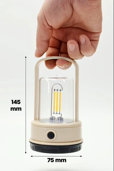 Şarjlı Kamp Lambası Filament Işıklı Orta-Yüksek Işık SOS Askılı Işıldak El Feneri Gece Lambası 382 - Resim 2