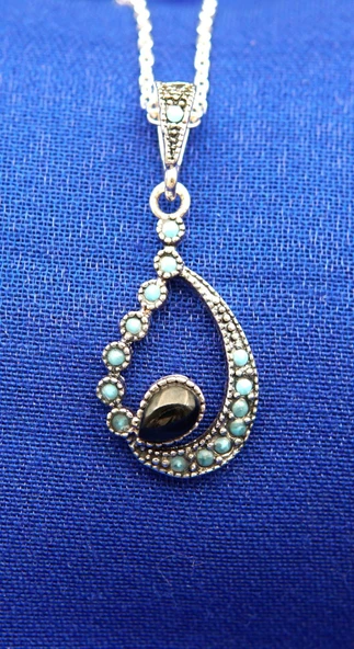 925 Ayar Kadın Oltu Taşı Kadın Kolye sk00093 - Resim 2