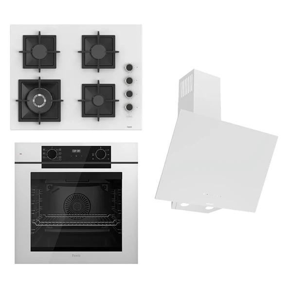 Ferre Fryart-Silentart Serisi Beyaz Set (SC406-WFA + QEP63CB +D078-SA ) - Döküm Izgara / 65 cm Ocak ürün görseli 1