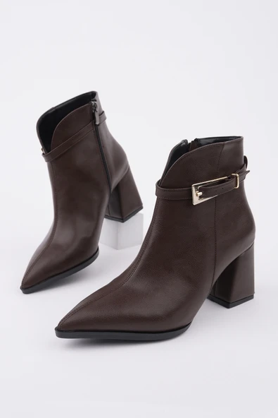 Muggo GLORİA Sivri Burun Kemer Detaylı Kalın Topuklu Fermuarlı Kadın Bot - 6