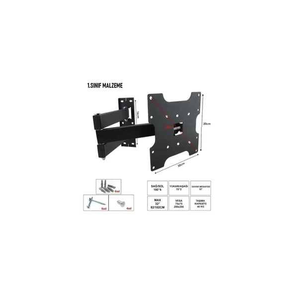 Technozi Tüm Markalar ile Uyumlu Televizyon Duvar Asma Aparatı Hareketli Üç Kollu 32'' 82-102 CM ürün görseli