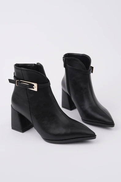 Muggo GLORİA Sivri Burun Kemer Detaylı Kalın Topuklu Fermuarlı Kadın Bot - 12