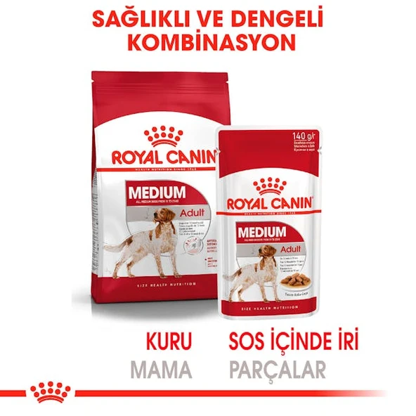 Royal Canin Medium Adult Orta Irk Yetişkin Köpekler İçin Parça Etli Konserve Yaş Mama Pouch 140 Gr - Resim 6
