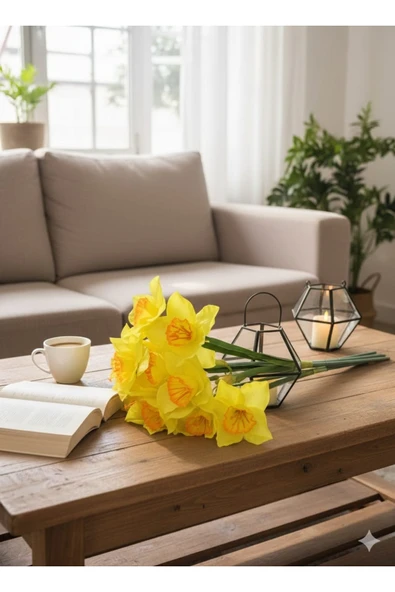 YAPAY NERGİS 3 KAFALI SARI RENK 12 ÇİÇEKLİ 50 CM BOYUNDA EV DEKOR SÜS VAZO DEKOR ÇİÇEĞ ürün görseli